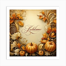 An Elaborate Display Of Calligraphy Gracefully Forming Happy Thanksgiving Greetings Swirling Wit (1) 1 Art Print