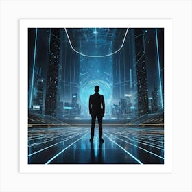 Futuristic Man In Futuristic City 6 Art Print