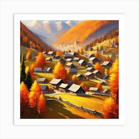 Autumn Village In The Mountains 1 Art Print