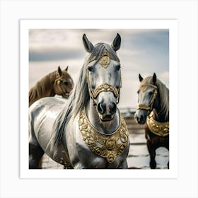 Three Golden Horses Art Print