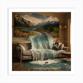 Waterfall In A Living Room Art Print