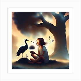 Girl And A Bird Art Print