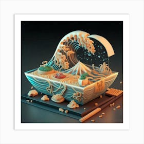 Great Kanagawa Acrylic Ramen Block 3d Render 7 Art Print