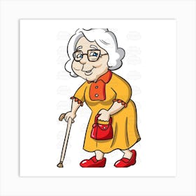 Old Lady With Cane Art Print