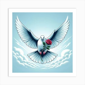 Dove With Rose 8 Art Print