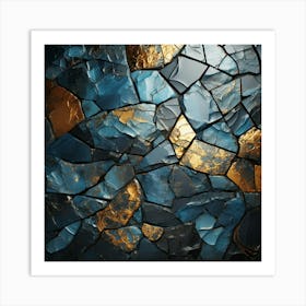 Blue And Gold Mosaic Background Art Print