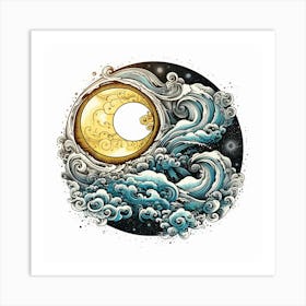 Moon And Waves 24 Art Print