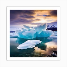 Icebergs At Sunset 44 Art Print