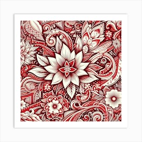 Batik, Red And White Floral Pattern Art Print