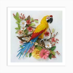 Parrot With Flowers 1 Art Print