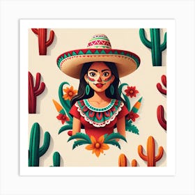 Mexican Girl With Sombrero Art Print