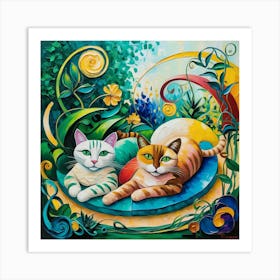 Cats In The Garden 6 Art Print