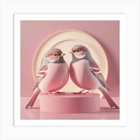 Firefly A Modern Illustration Of 2 Beautiful Sparrows Together In Neutral Colors Of Taupe, Gray, Tan (67) Art Print