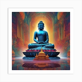 Lord Buddha Is Walking Down A Long Path, In The Style Of Bold And Colorful Graphic Design, David , R (2) Art Print