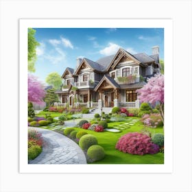 3d Rendering Of A Farmhouse in 1800s Art Print