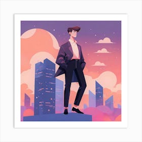 Man Standing On Top Of A Building Art Print