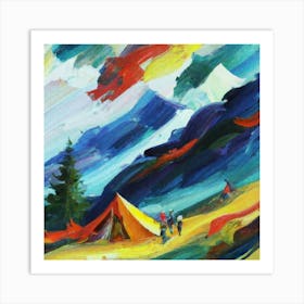 People camping in the middle of the mountains oil painting abstract painting art 19 Art Print