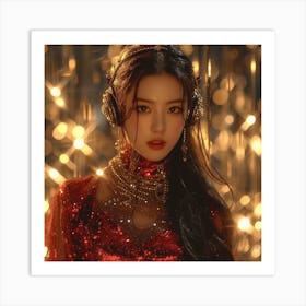 Kpop Girl In Red Dress Art Print