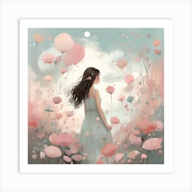 Girl In A Field Of Flowers Art Print