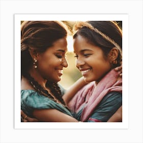 Two Indian Women Hugging Art Print