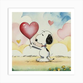 Snoopy Holding A Heart Art Print