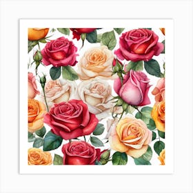 Watercolor Roses Seamless Pattern 4 Art Print