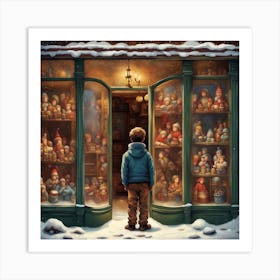 Boy Outside Toy Shop Art Print