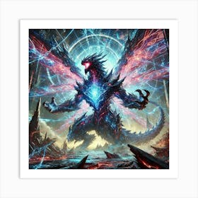 A Dramatic Sci Fi Scene Depicting Riftbreaker Kaiju Art Print