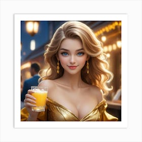 Girl Holding A Glass Of Juice Art Print