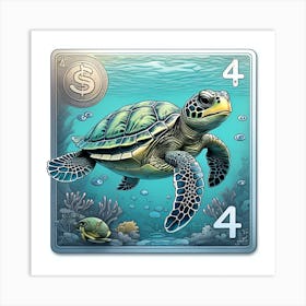 Ocean Turtle In Ocen Art Poster Vintage Art Print