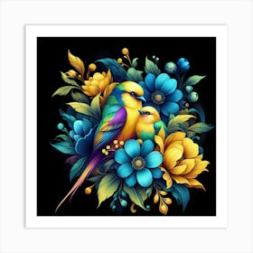 Colorful Birds And Flowers Art Print