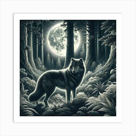 Lonely Wolf At Night1 AI Art Print