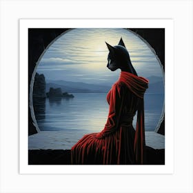 Cat In The Moonlight Art Print