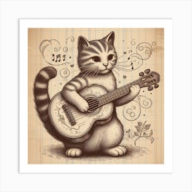 A cat playing a guitar Art Print