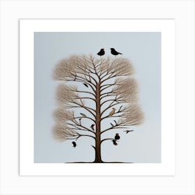 Birds Perching In A Tree Winte (1) Art Print