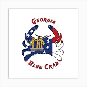 Georgia Blue Crab With Georgia State Flag Art Print