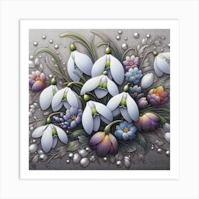 Pattern with snowdrops flowers 1 Art Print