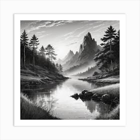 Black And White Landscape Painting Art Print