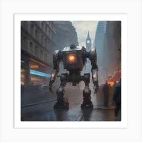 Robot On A City Street Art Print