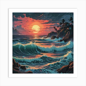 Sunset Over The Ocean Art Print