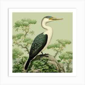 Ohara Koson Inspired Bird Painting Cormorant 3 Square Art Print