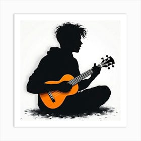 Silhouette Of A Man Playing Ukulele Art Print