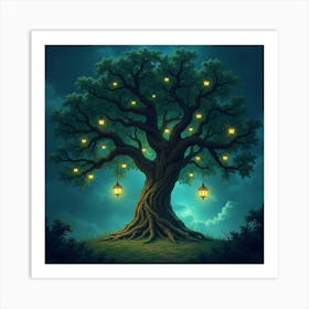 An Ancient, Enchanted Tree With Glowing, Mystical Fruits In A Hidden Glade 1 Art Print