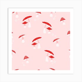 Mushroom Red And White On Pink Square Art Print