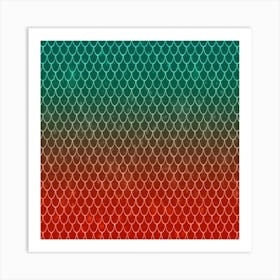 Red Green Mermaid Pattern Background Art Print