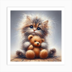 Kitten With Teddy Bear Art Print