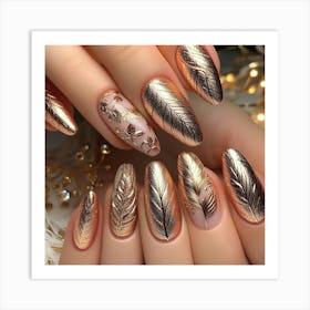 Nails With Gold Feathers Art Print