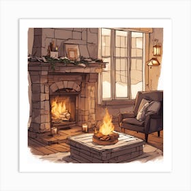 Fireplace Drawing Art Print