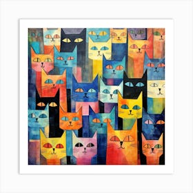 Maraclemente Cats Painting Style Of Paul Klee Seamless 2 Art Print