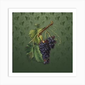 Vintage Black Grape Botanical on Lunar Green Pattern n.1757 Art Print